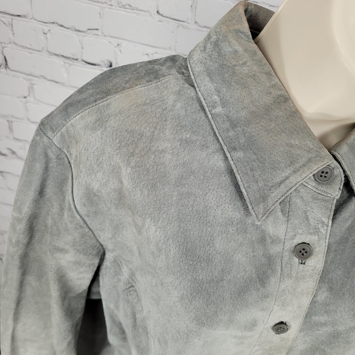 Jessica Holbrook Grey Genuine Suede Collar Button Up Lined Shirt Shacket Size 1X