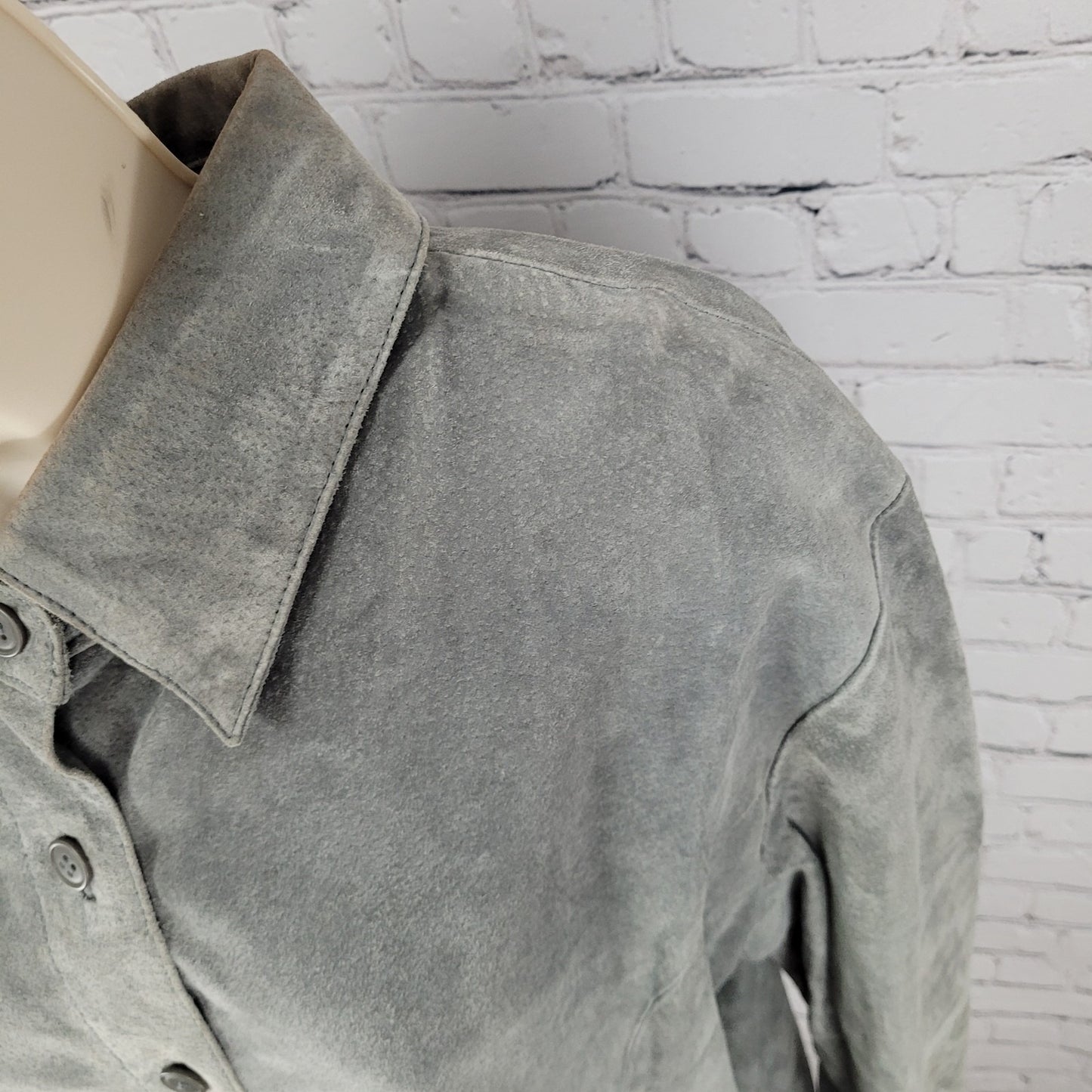 Jessica Holbrook Grey Genuine Suede Collar Button Up Lined Shirt Shacket Size 1X