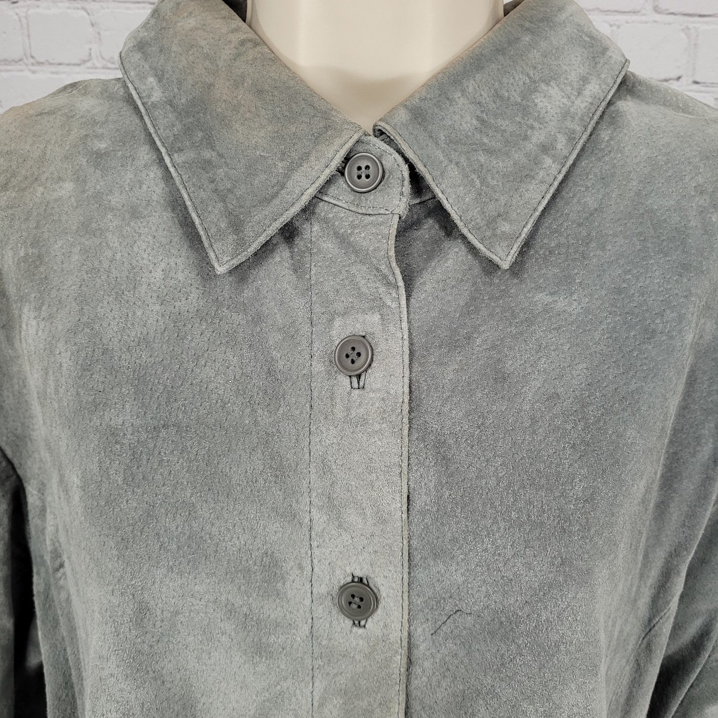 Jessica Holbrook Grey Genuine Suede Collar Button Up Lined Shirt Shacket Size 1X