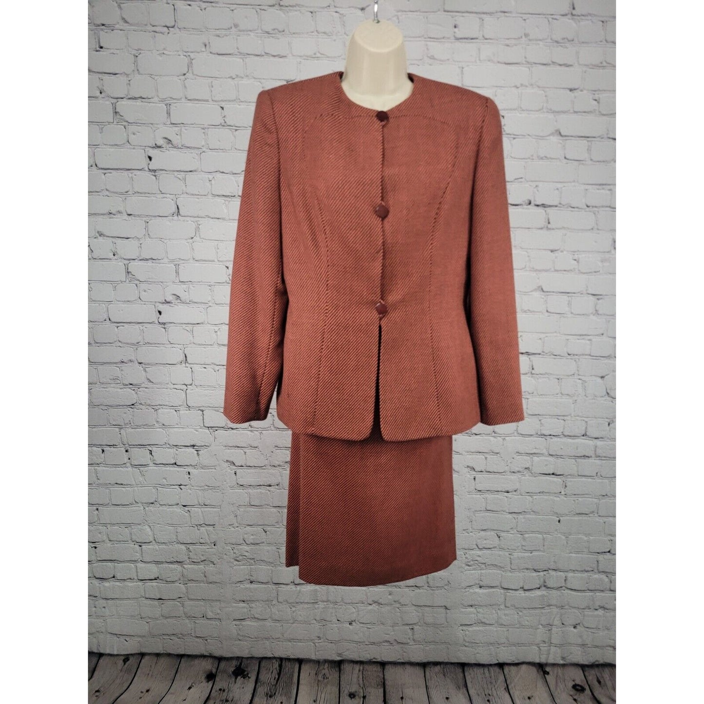 VTG PSI 100% Wool Pink Black Skirt Suit USA 8