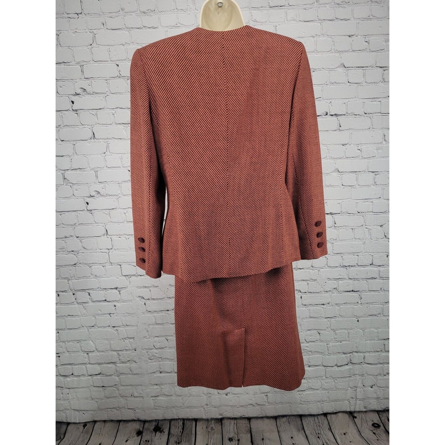 VTG PSI 100% Wool Pink Black Skirt Suit USA 8