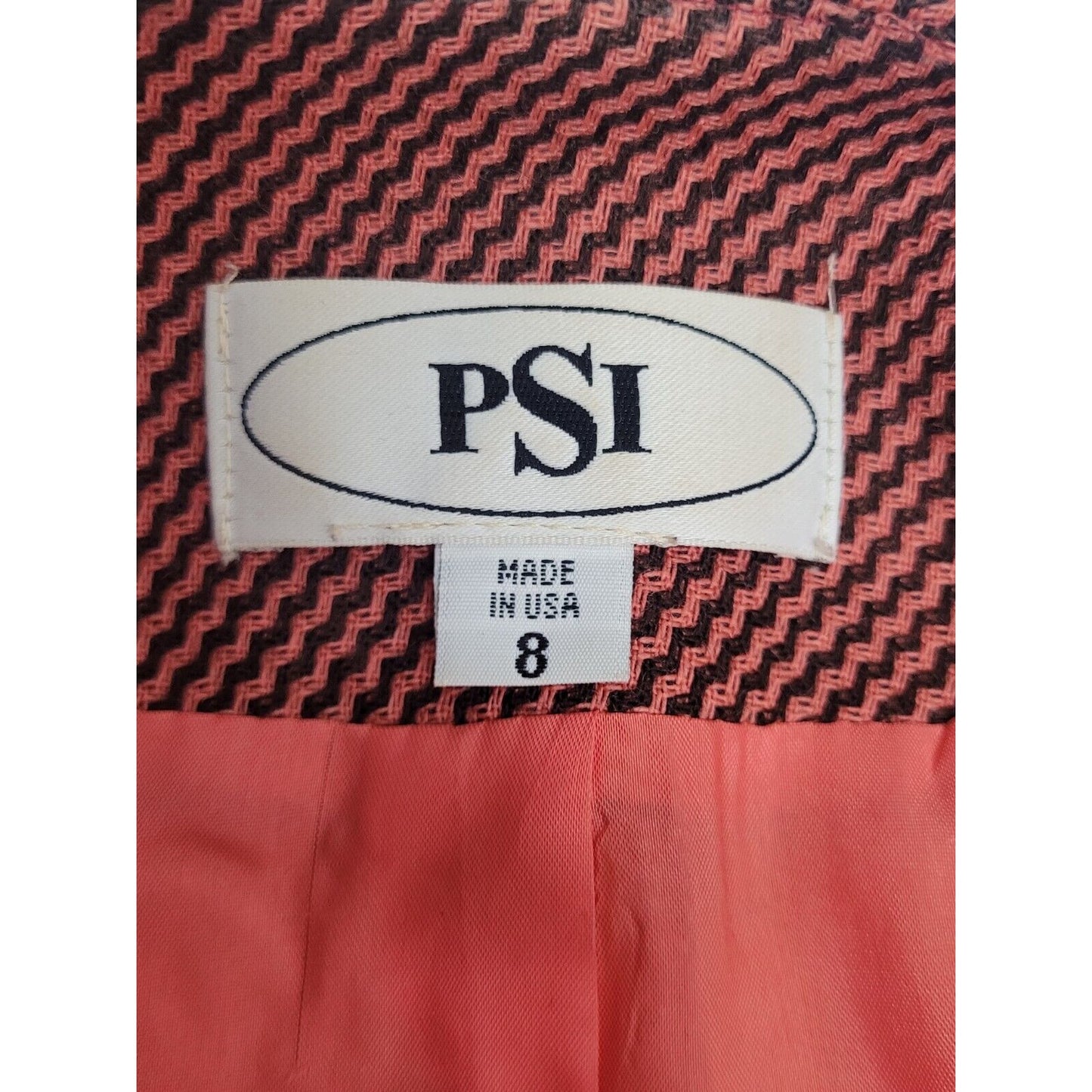 VTG PSI 100% Wool Pink Black Skirt Suit USA 8