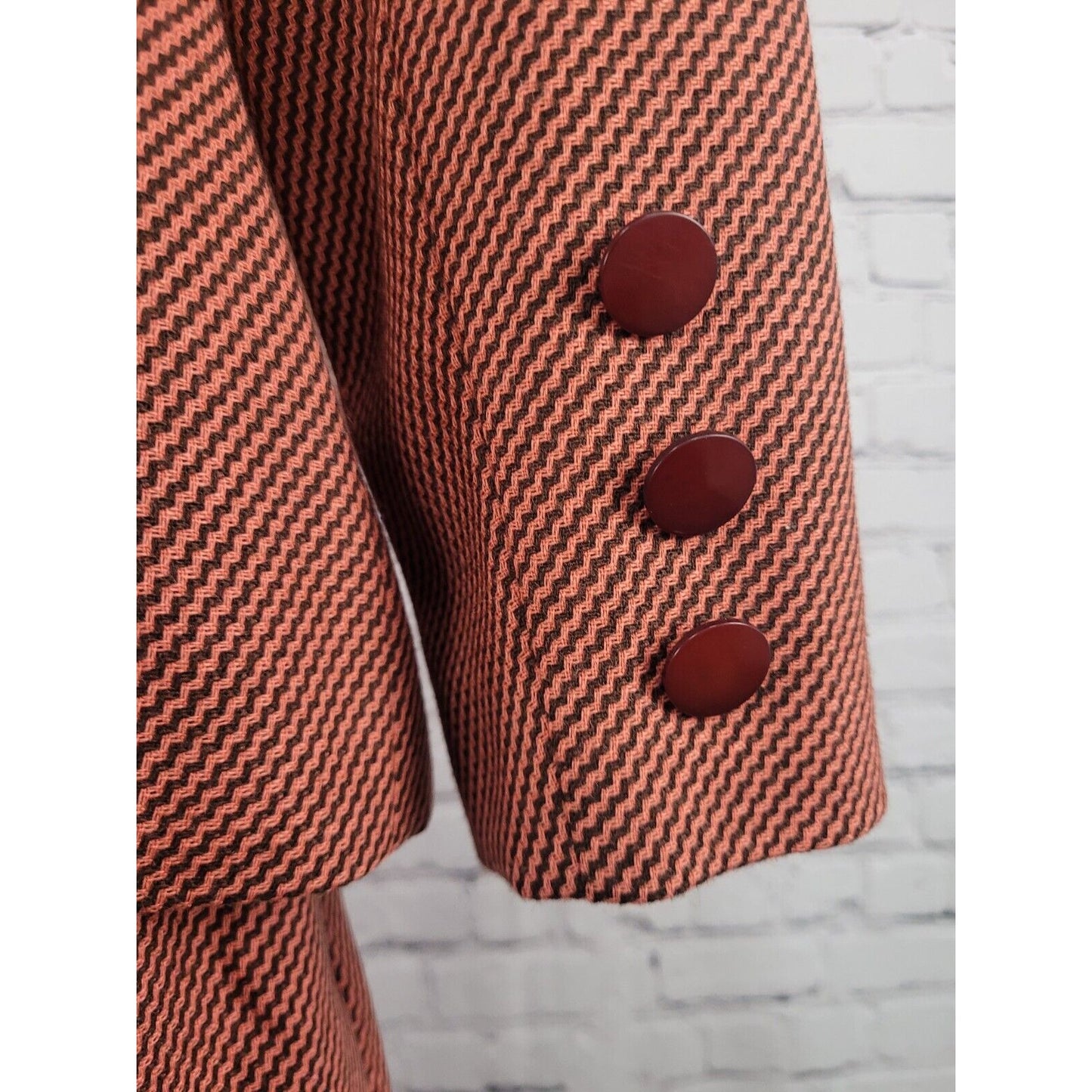 VTG PSI 100% Wool Pink Black Skirt Suit USA 8