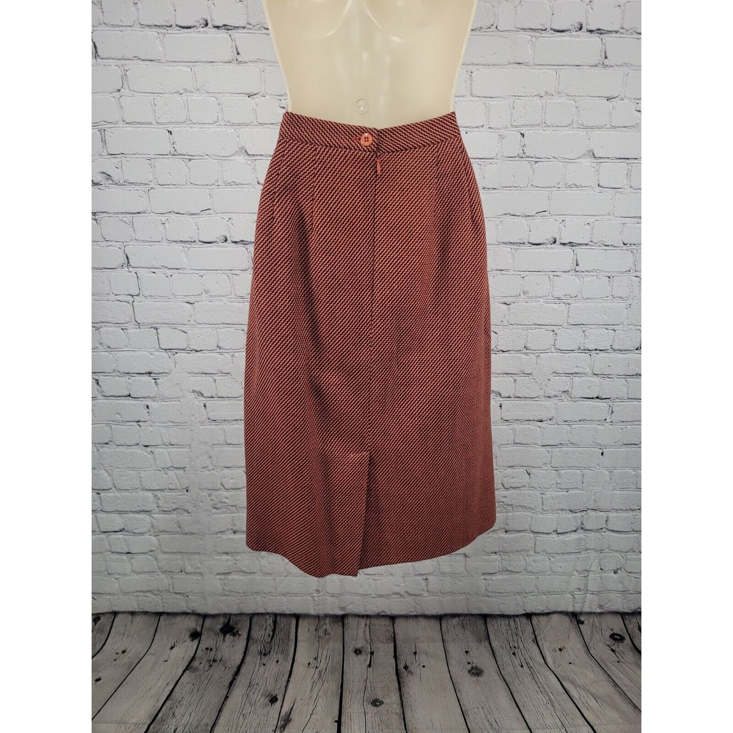 VTG PSI 100% Wool Pink Black Skirt Suit USA 8