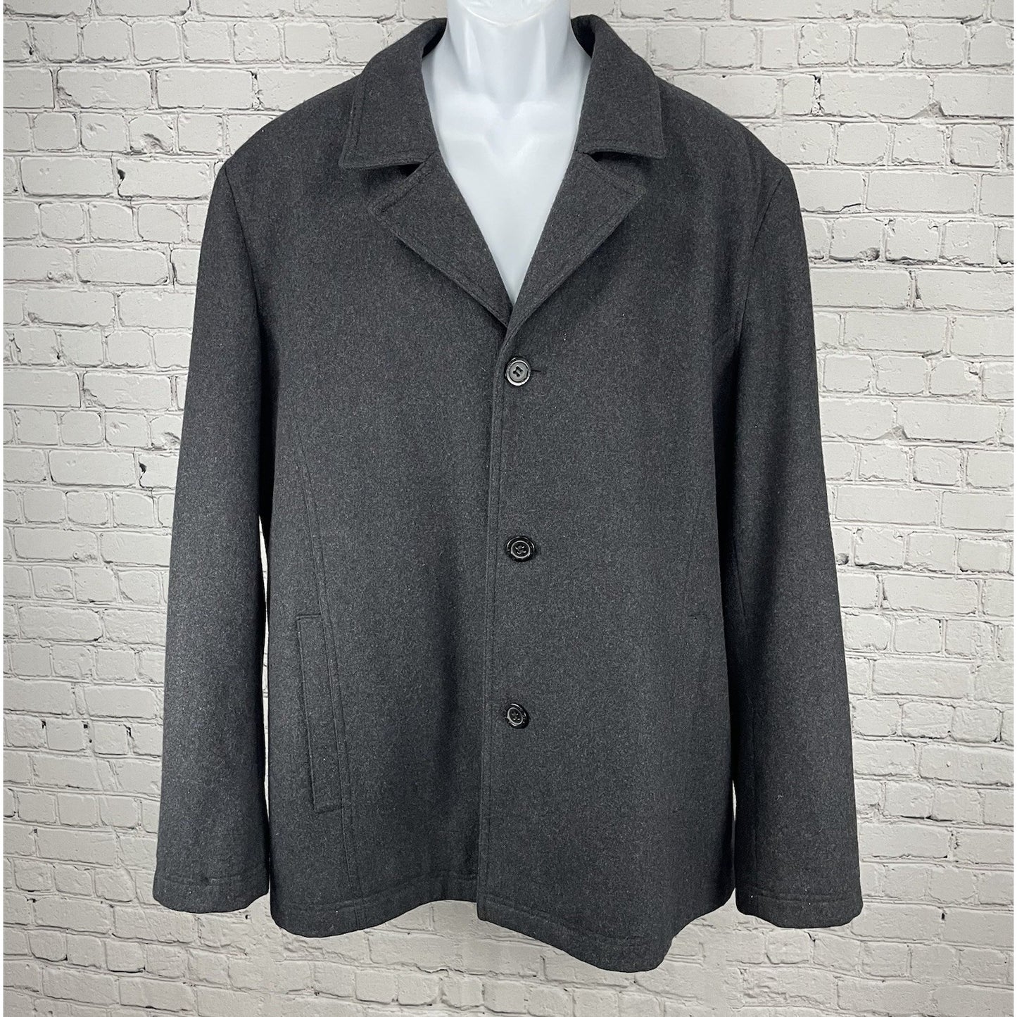 Black Rivet Dark Grey Wool Blend Buttoned Collared Lined Coat Pockets Size XXL