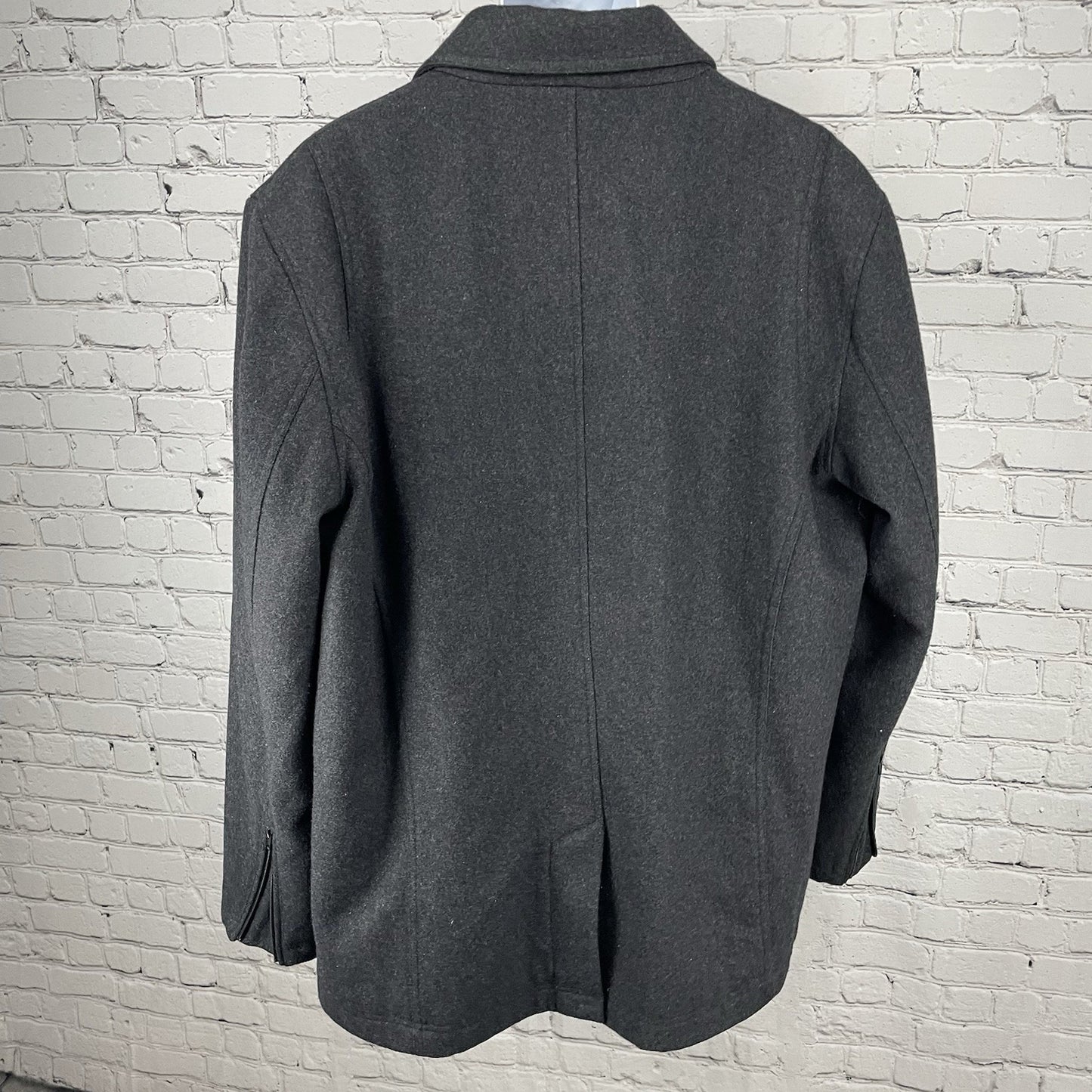 Black Rivet Dark Grey Wool Blend Buttoned Collared Lined Coat Pockets Size XXL