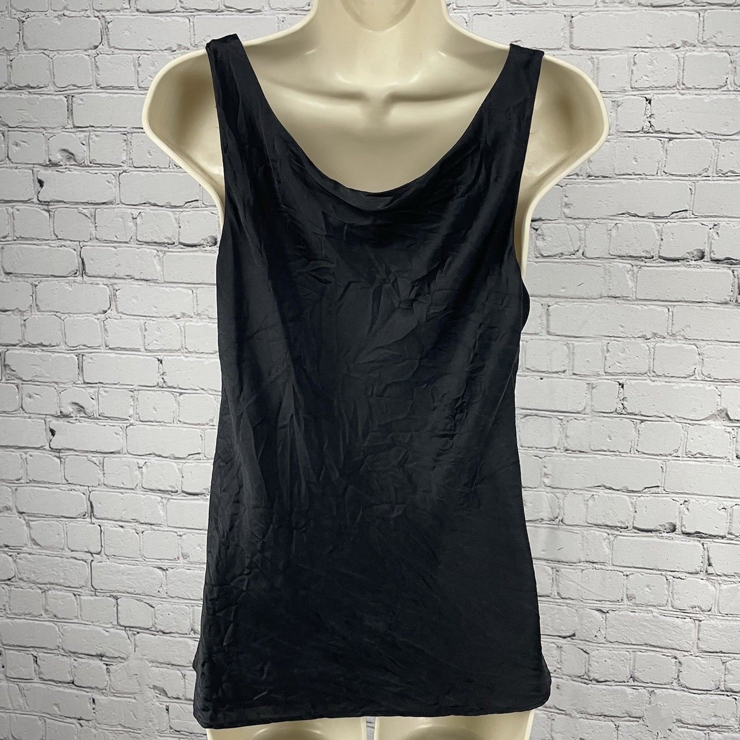 Lafayette 148 Black Silky Classic Basic Relaxed Flowy Lined Tank Top Size 6