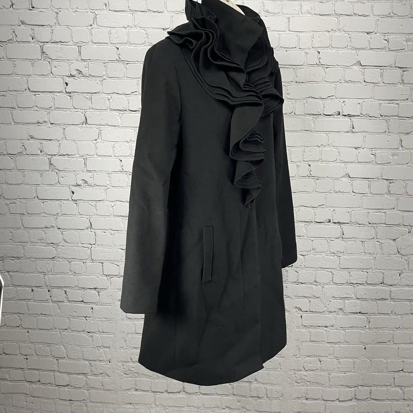 Tahari Black Button Up Layered Lapel Collar Lined Long Overcoat Size Medium M