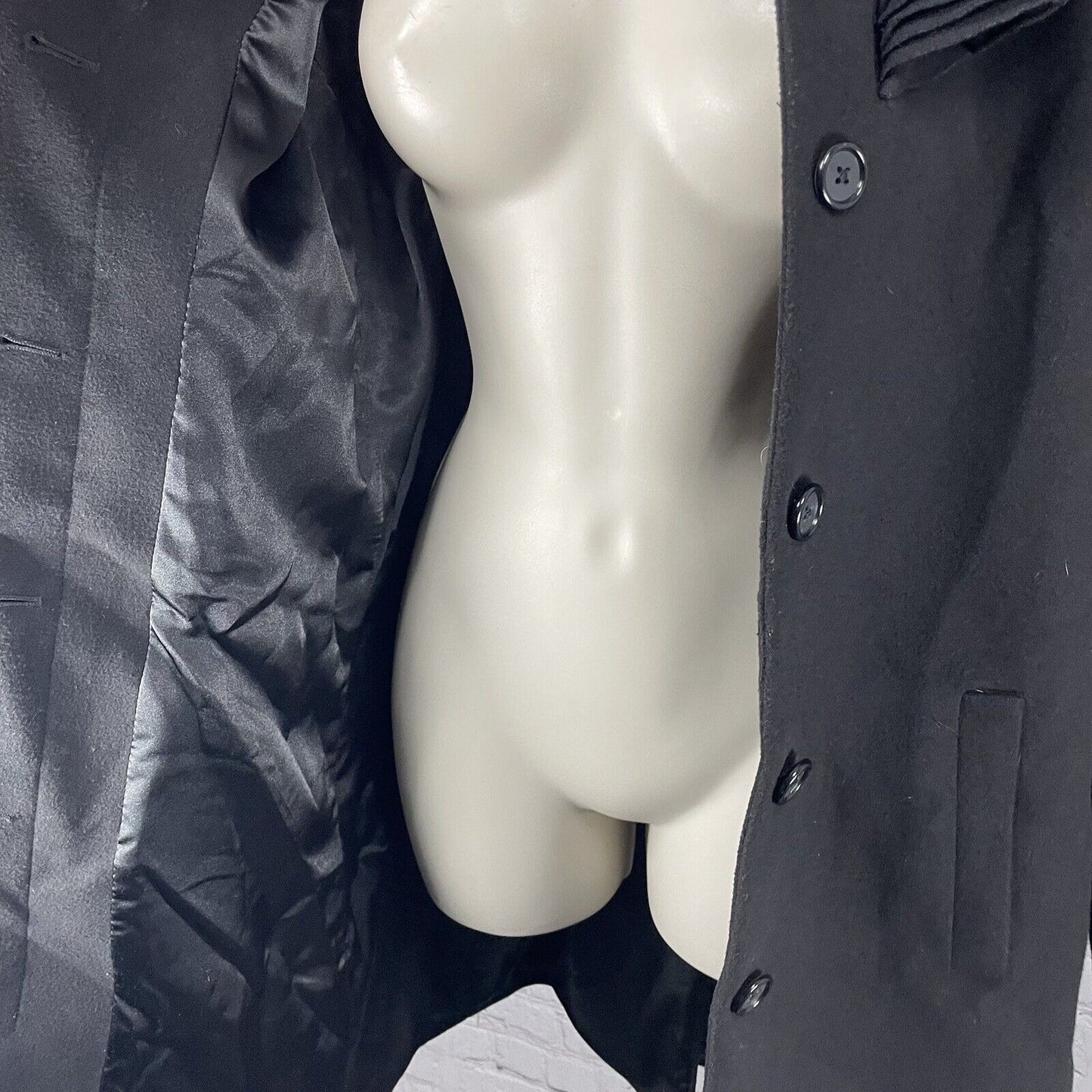 Tahari Black Button Up Layered Lapel Collar Lined Long Overcoat Size Medium M