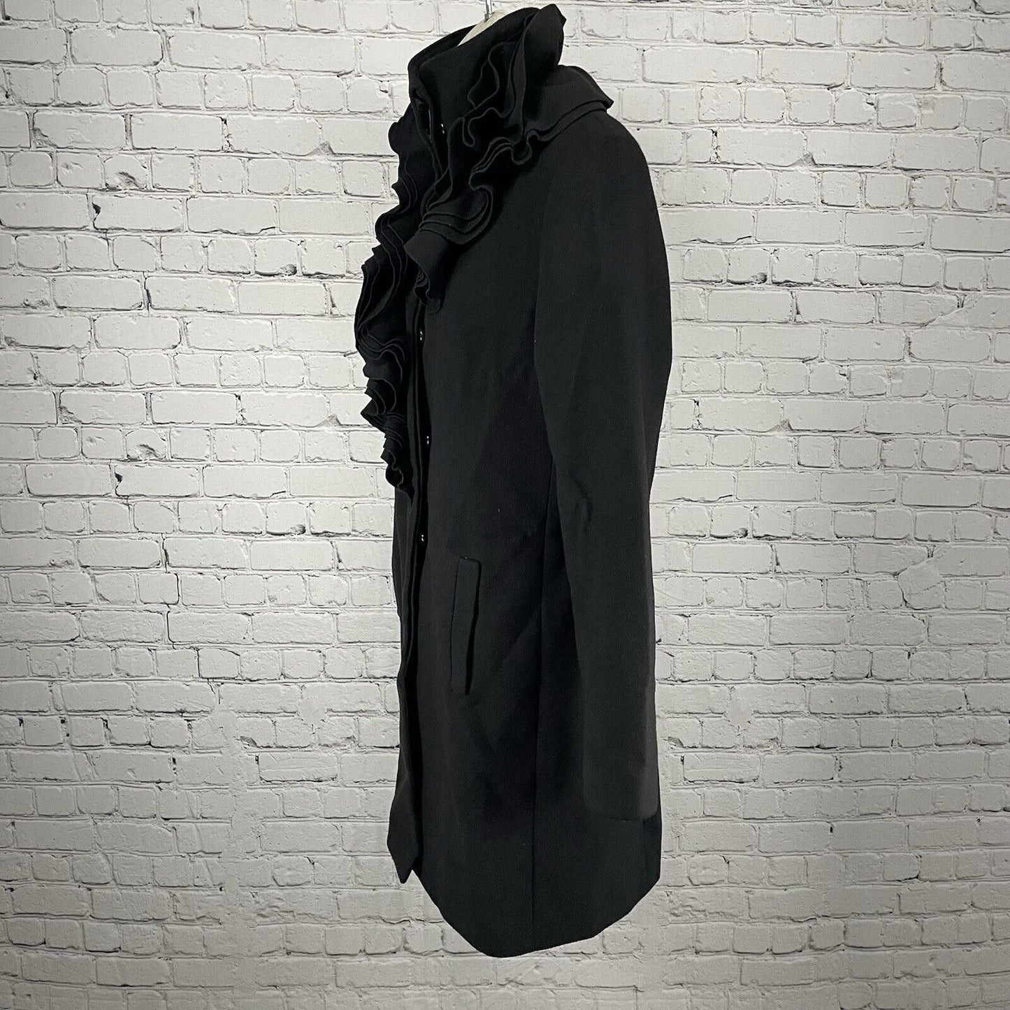 Tahari Black Button Up Layered Lapel Collar Lined Long Overcoat Size Medium M