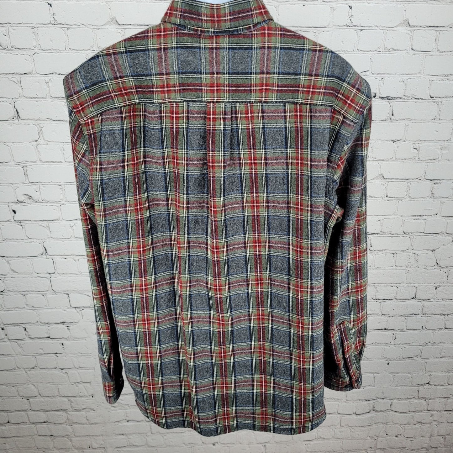 LL Bean Grey Plaid Flannel Traditional Fit Button Down Collar Shirt Size Large L