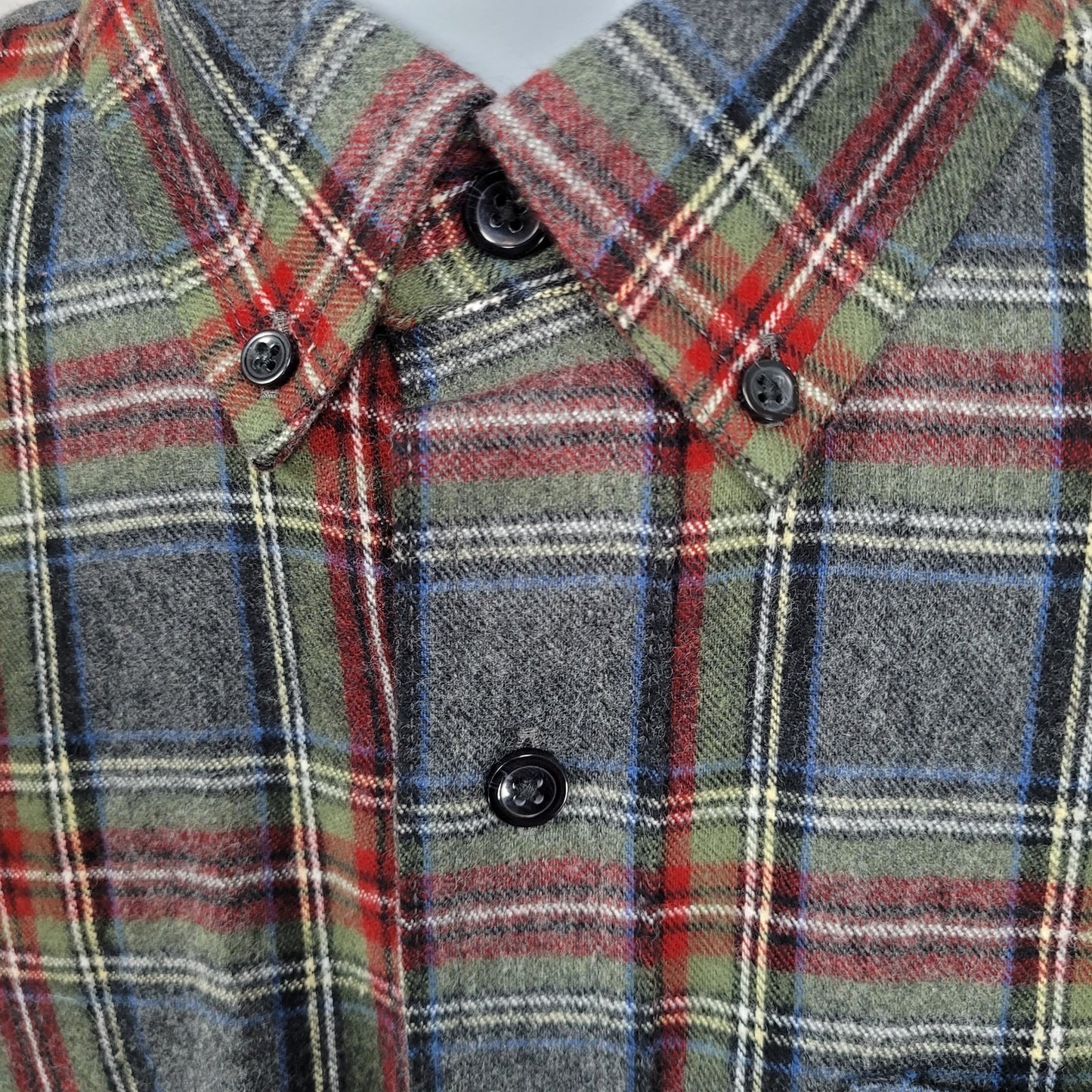 LL Bean Grey Plaid Flannel Traditional Fit Button Down Collar Shirt Size Large L