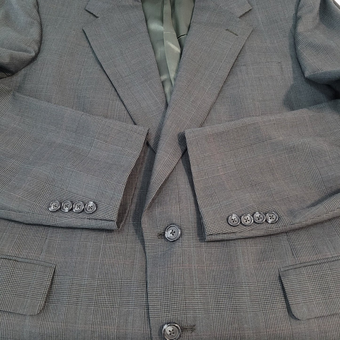 VTG Tom James Grey Check Executive Collection 2 Button Blazer Sport Coat USA 42