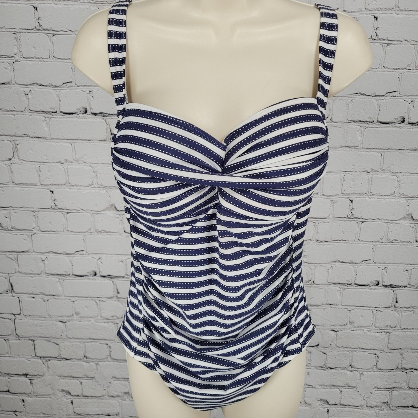 Nip Tuck Blue & White Striped Multi Fit Cup Padded One Piece Swimsuit Size 10