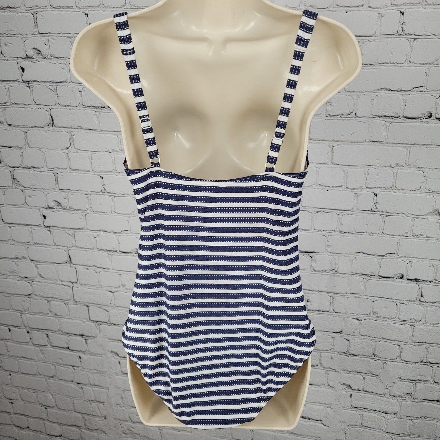 Nip Tuck Blue & White Striped Multi Fit Cup Padded One Piece Swimsuit Size 10