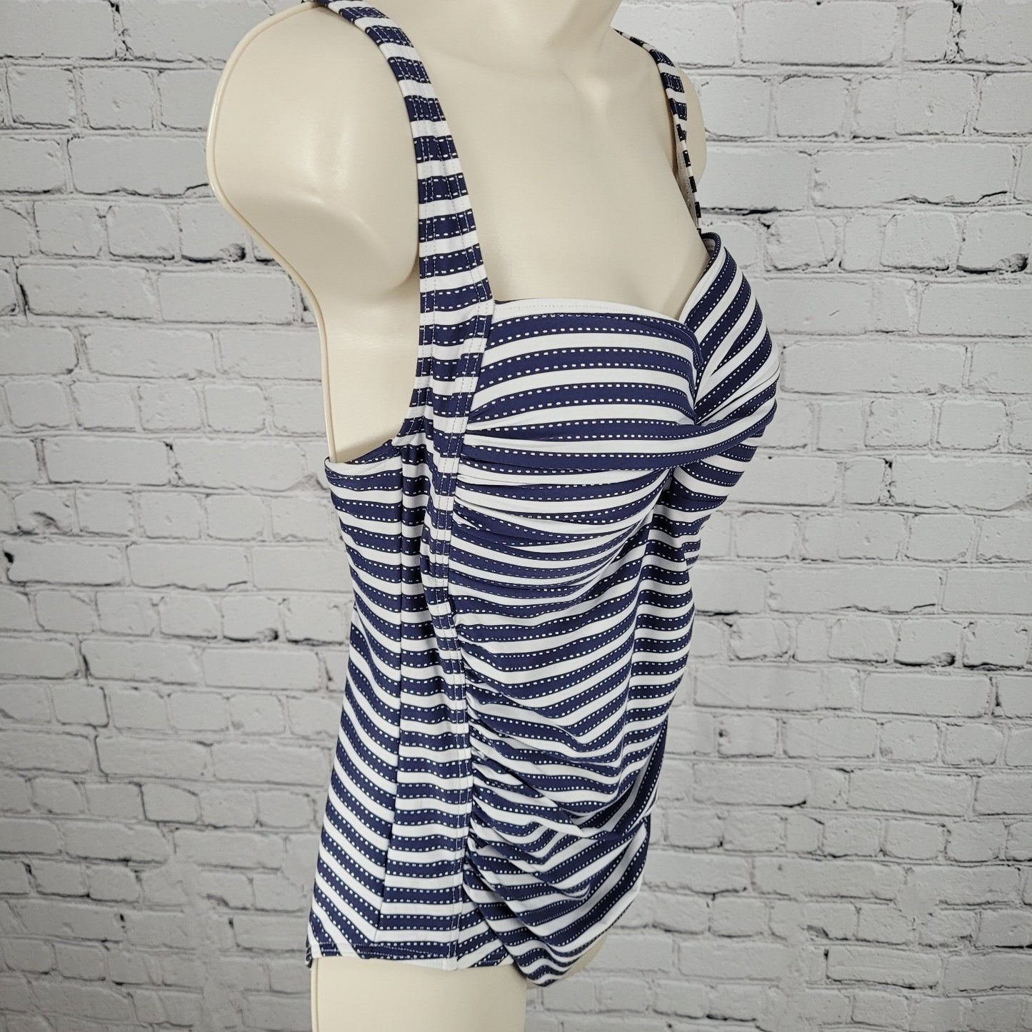 Nip Tuck Blue & White Striped Multi Fit Cup Padded One Piece Swimsuit Size 10