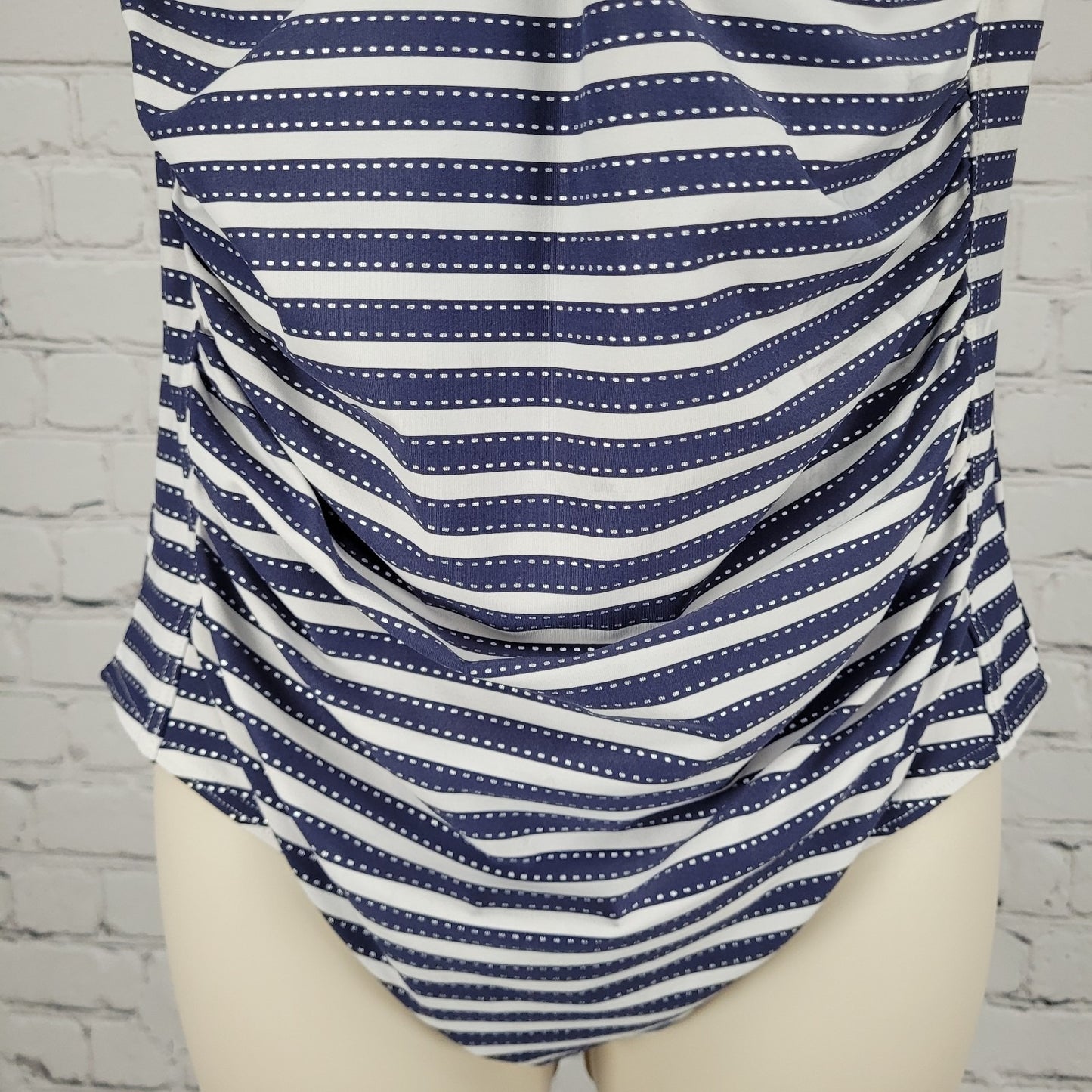 Nip Tuck Blue & White Striped Multi Fit Cup Padded One Piece Swimsuit Size 10