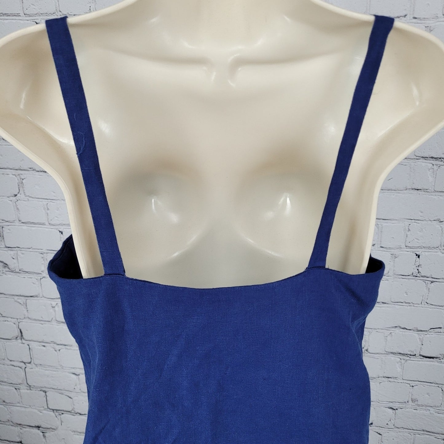 J.CREW Navy Claudia 100% Linen Gold Buttoned Pockets Lined Strappy Mini Dress XS