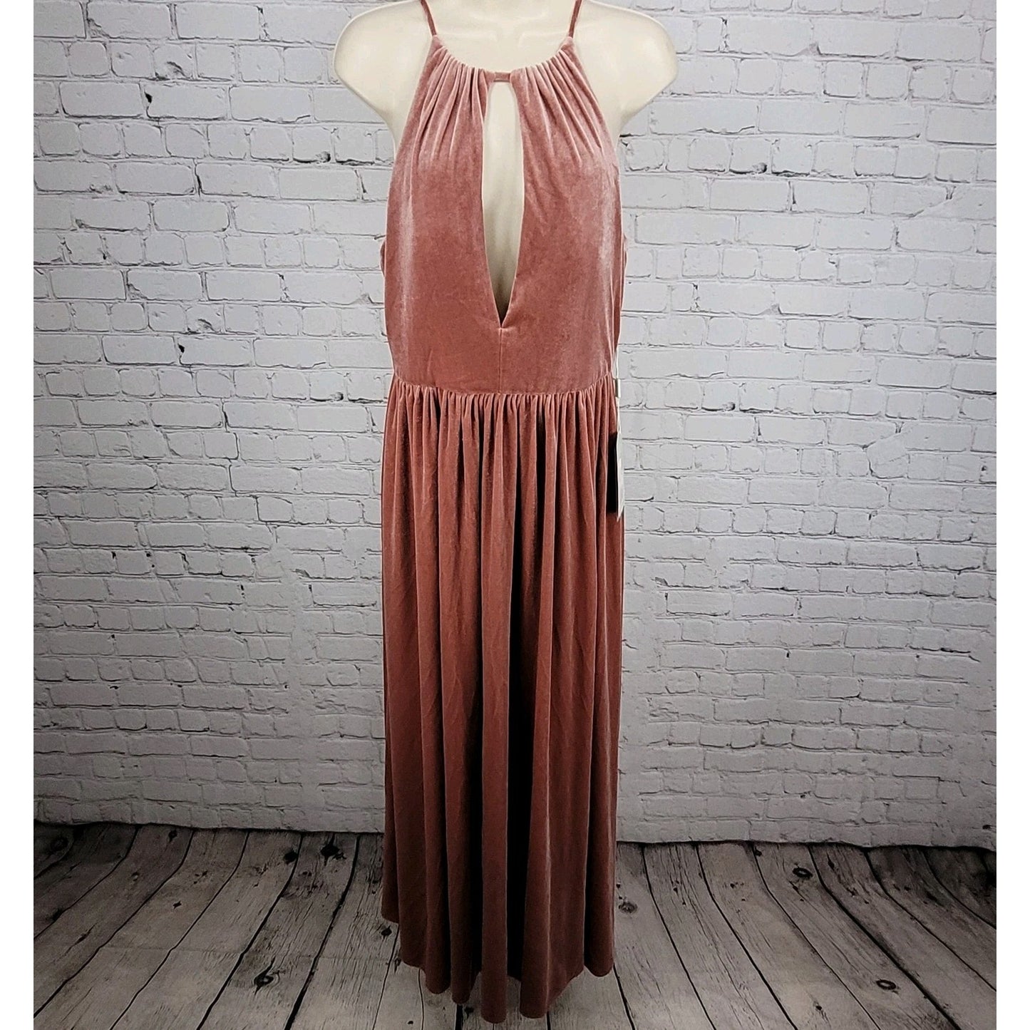 NWT Renz Bridal Pink Velvet Sleeveless Side Slit Bridesmaid Dress Size Small S