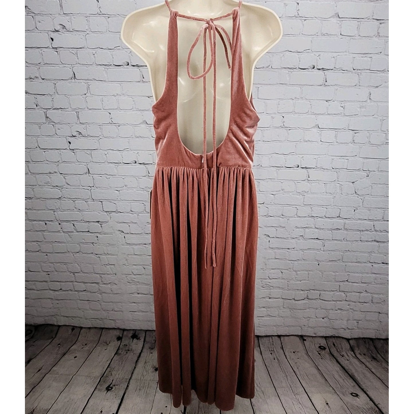 NWT Renz Bridal Pink Velvet Sleeveless Side Slit Bridesmaid Dress Size Small S