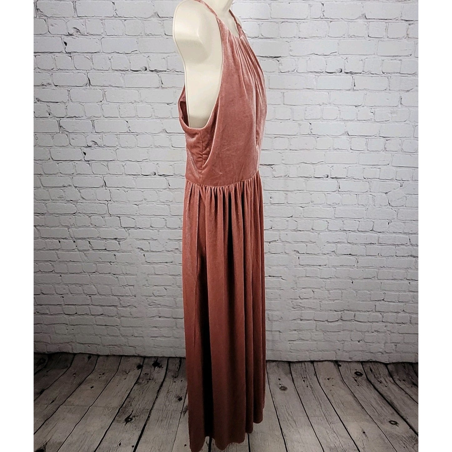 NWT Renz Bridal Pink Velvet Sleeveless Side Slit Bridesmaid Dress Size Small S