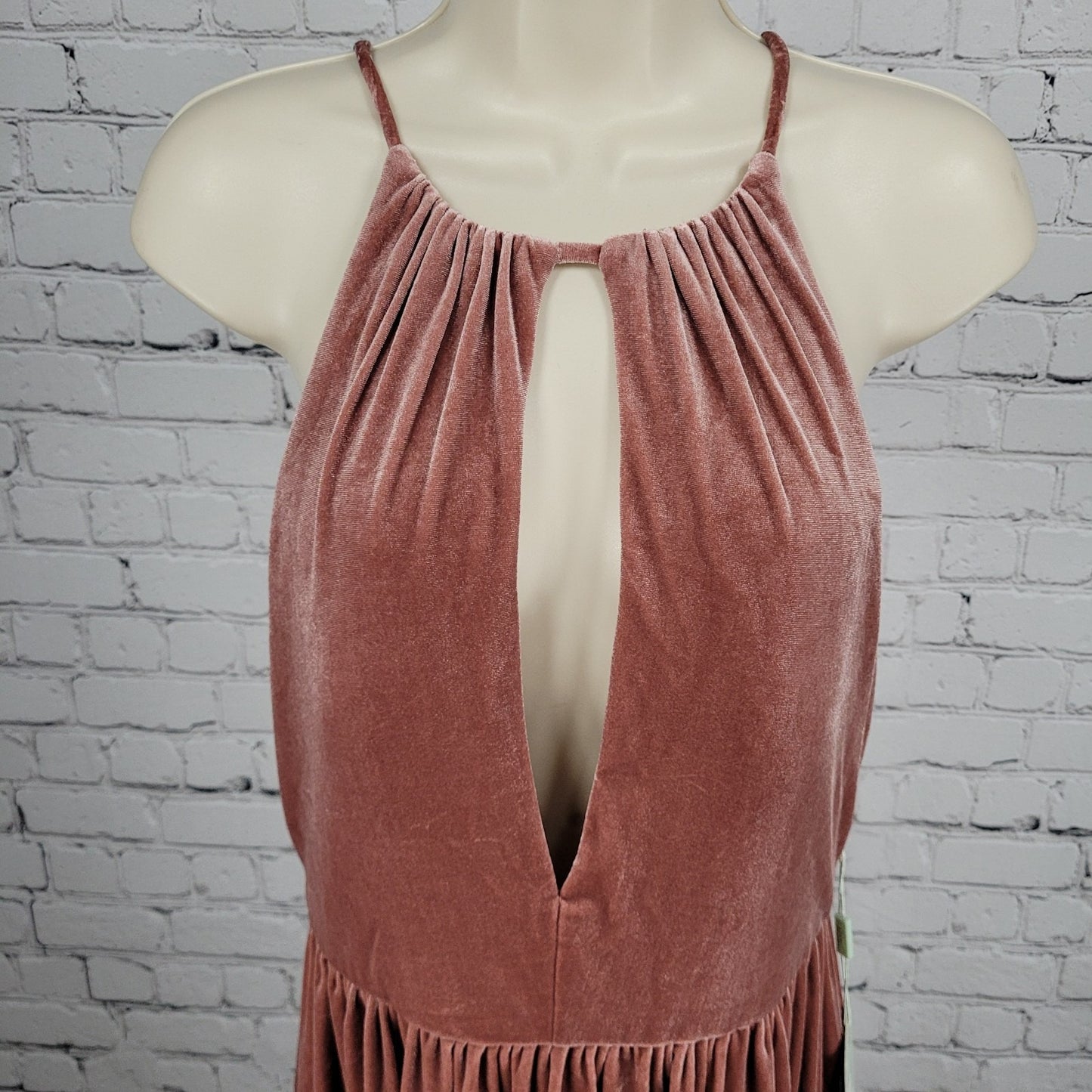 NWT Renz Bridal Pink Velvet Sleeveless Side Slit Bridesmaid Dress Size Small S