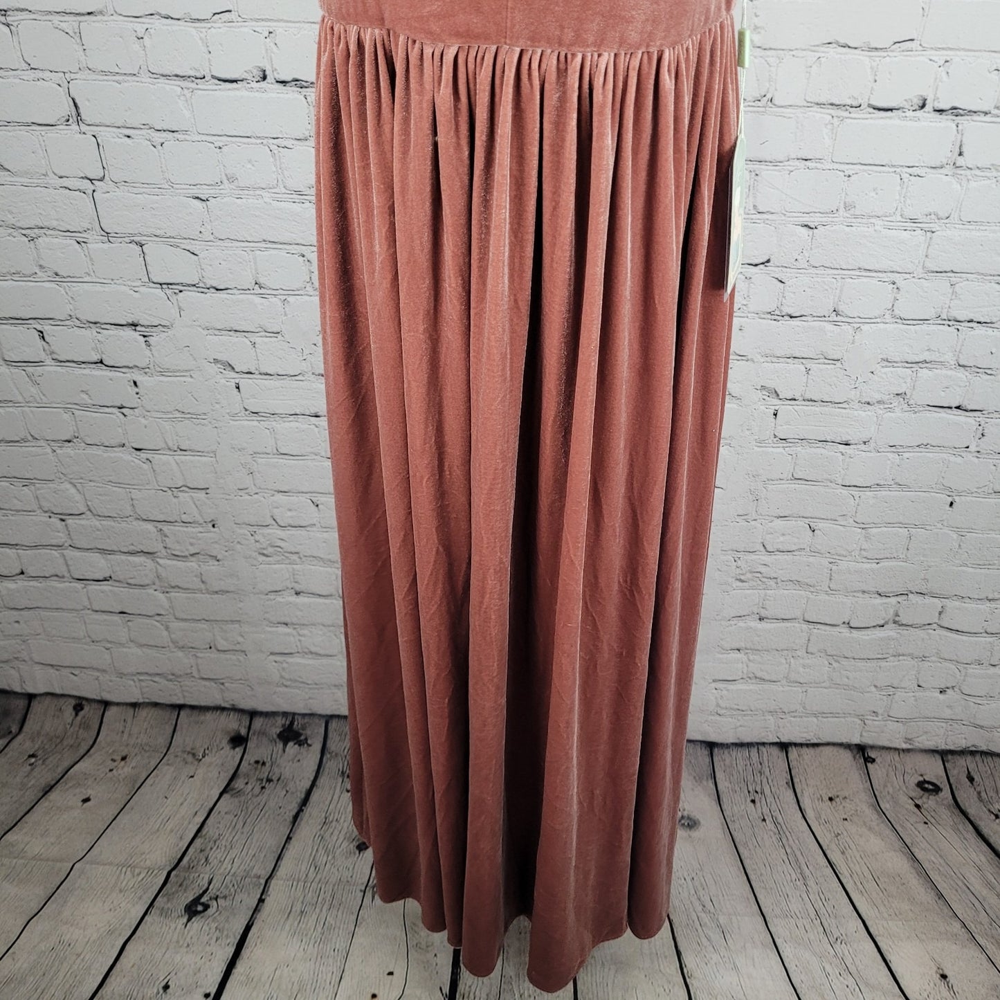 NWT Renz Bridal Pink Velvet Sleeveless Side Slit Bridesmaid Dress Size Small S