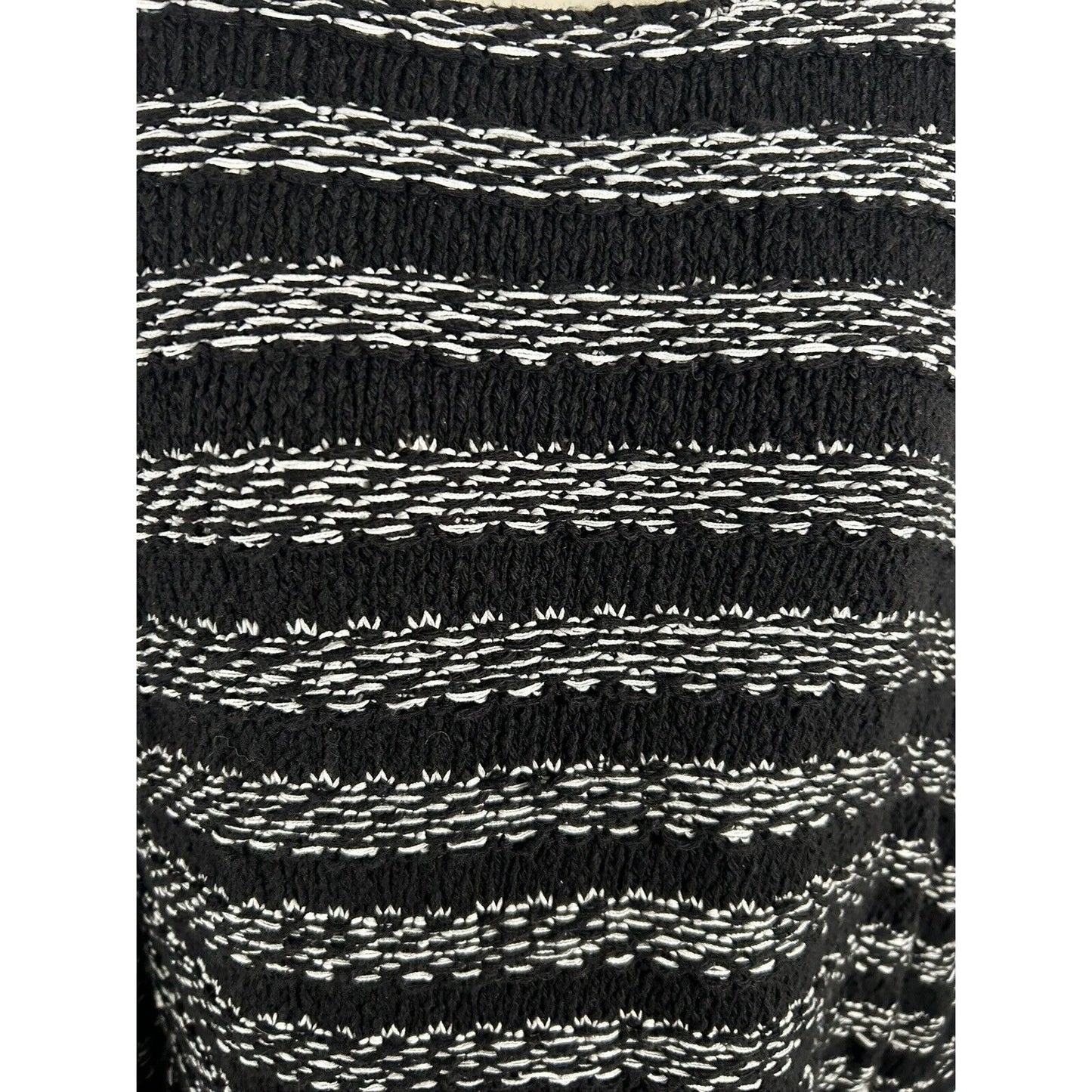 Chico's Black White Crochet Loose Weave Pullover Sweater Tassels Women’s Size S