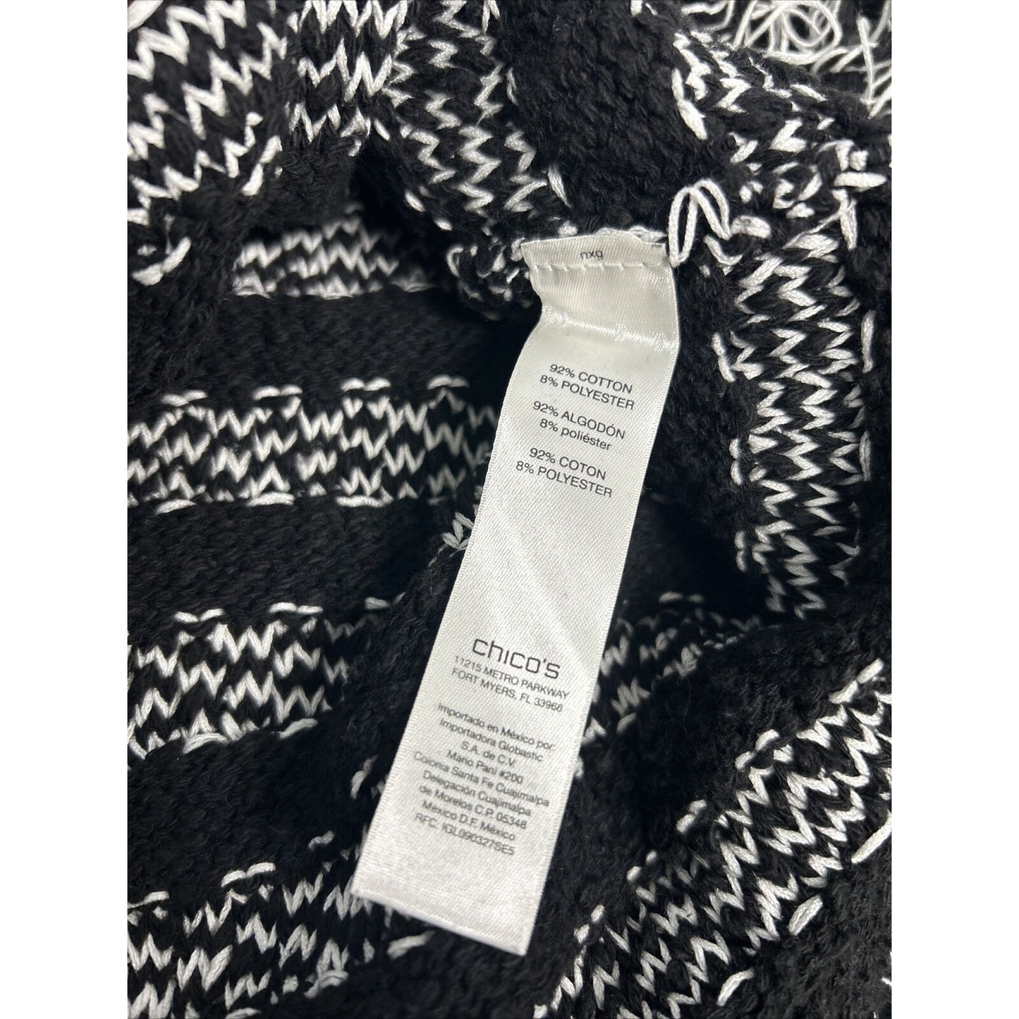 Chico's Black White Crochet Loose Weave Pullover Sweater Tassels Women’s Size S