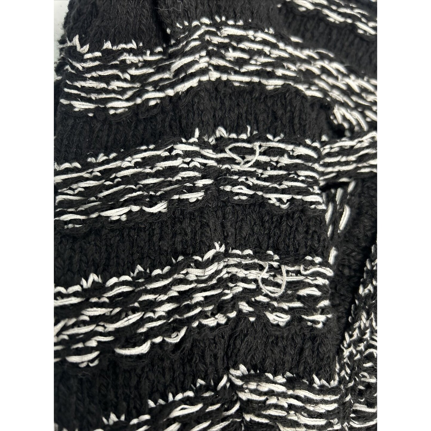 Chico's Black White Crochet Loose Weave Pullover Sweater Tassels Women’s Size S