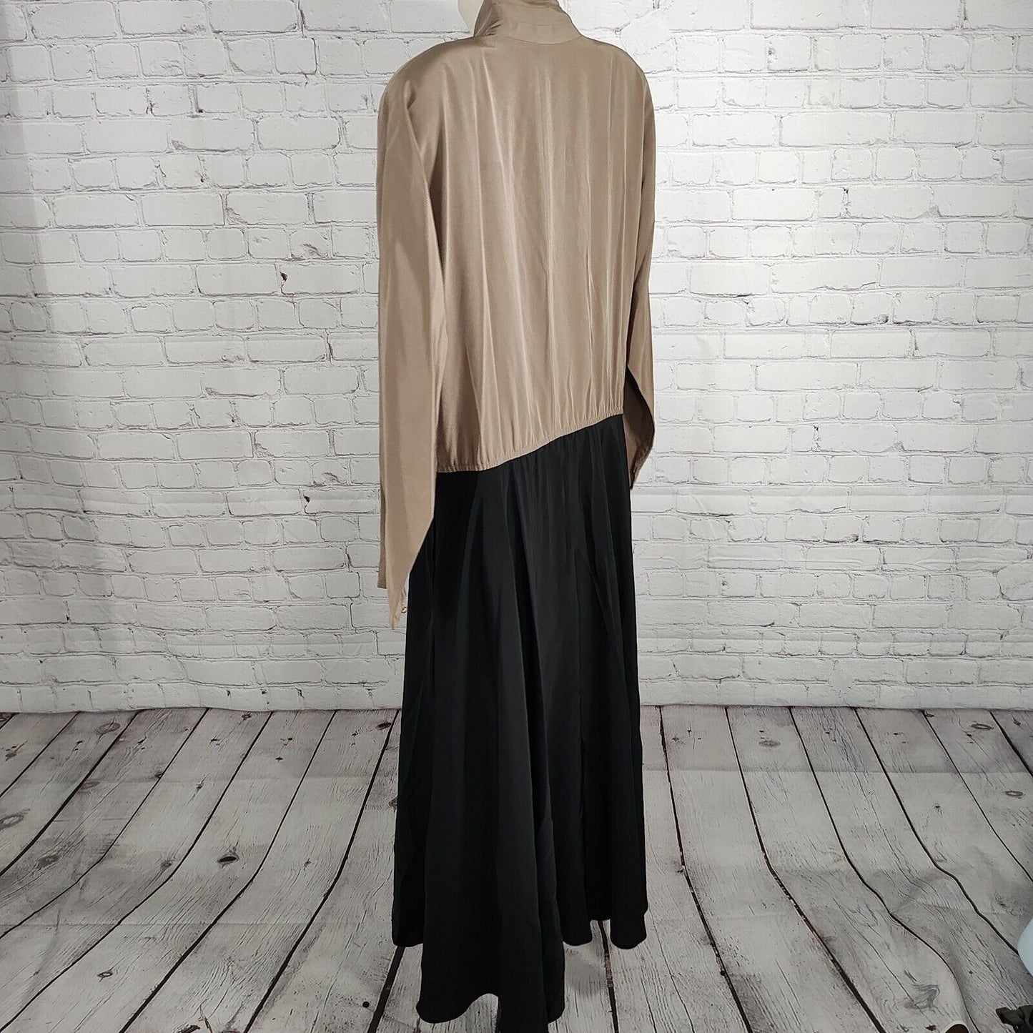 VTG Liz Roberts Black Beige Color Block Long Sleeve Polyester Maxi Dress Size 10