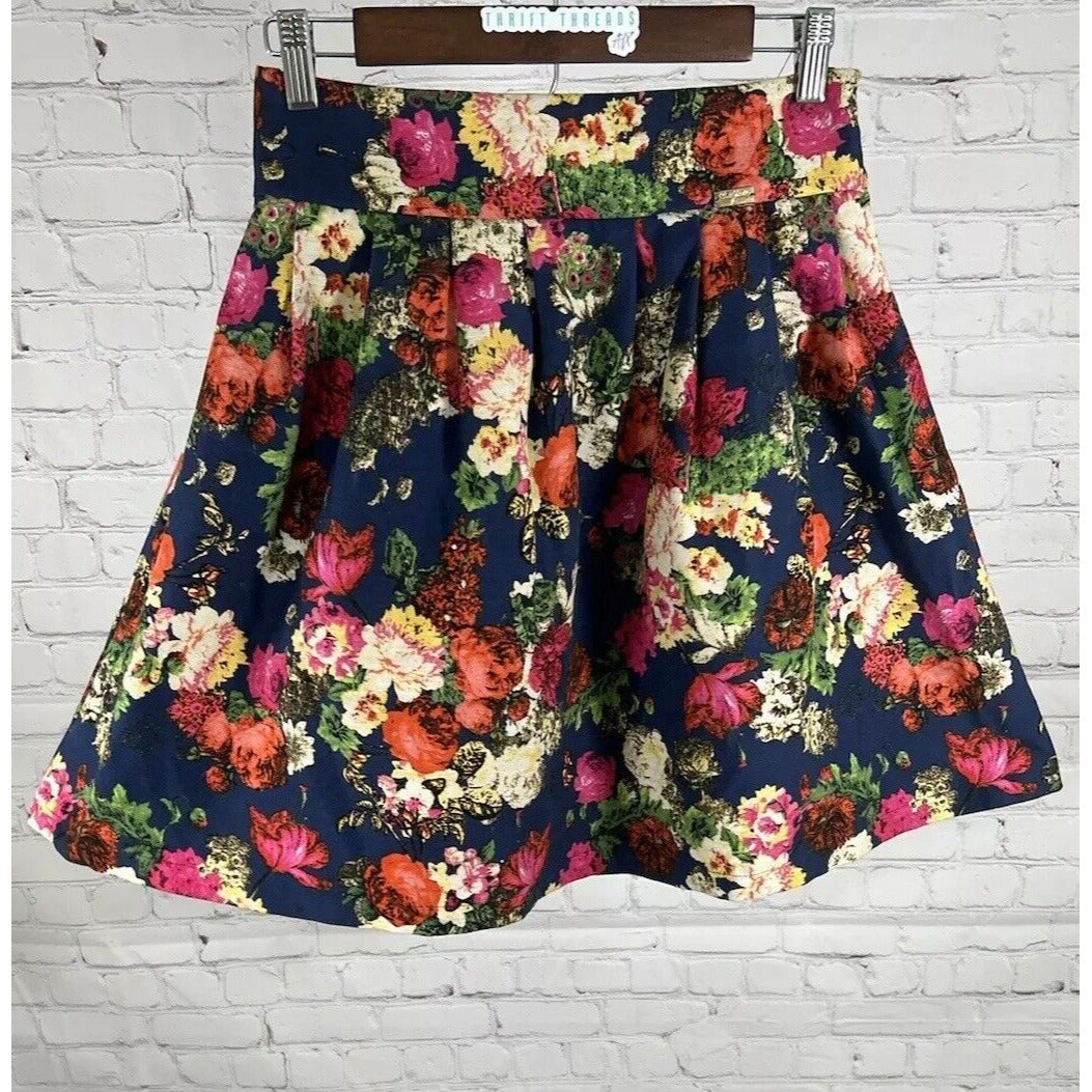 Green World Fashion Floral Pleated Lined Knee Length A Line Skirt Women’s L