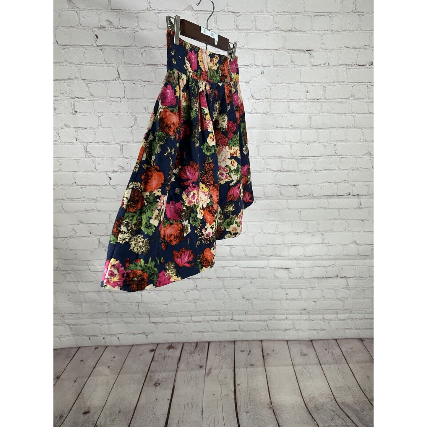 Green World Fashion Floral Pleated Lined Knee Length A Line Skirt Women’s L