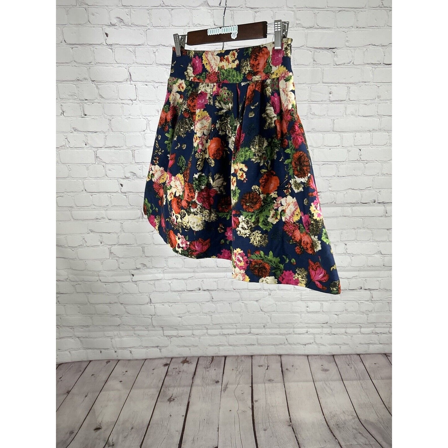 Green World Fashion Floral Pleated Lined Knee Length A Line Skirt Women’s L