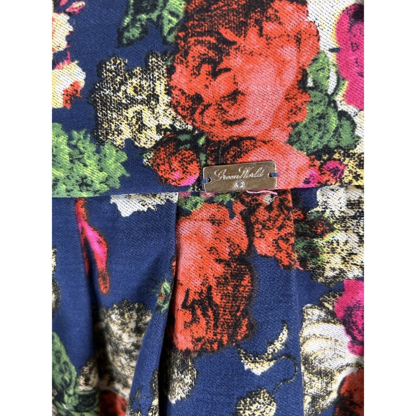Green World Fashion Floral Pleated Lined Knee Length A Line Skirt Women’s L