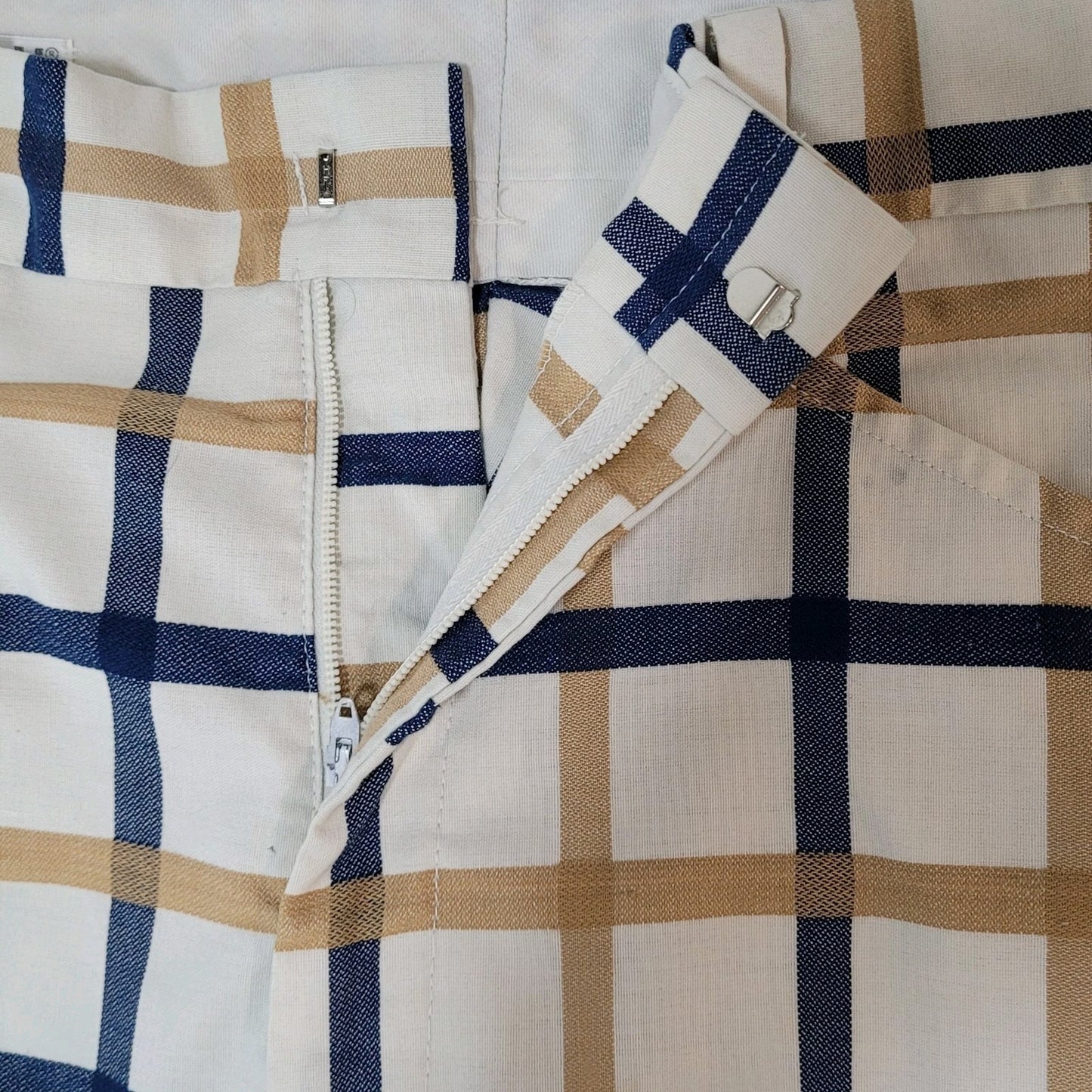 VTG Farah Blue Tan Check Straight Leg Cuffed Pants USA Retro Trousers (32x33)
