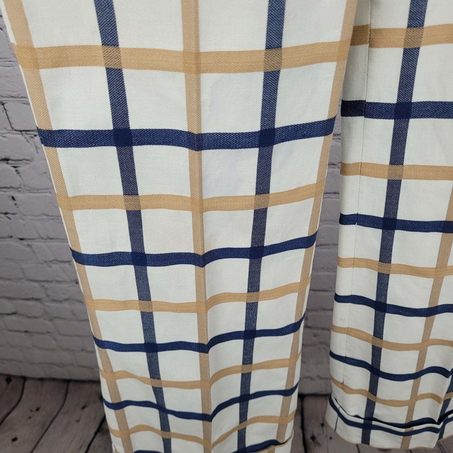 VTG Farah Blue Tan Check Straight Leg Cuffed Pants USA Retro Trousers (32x33)