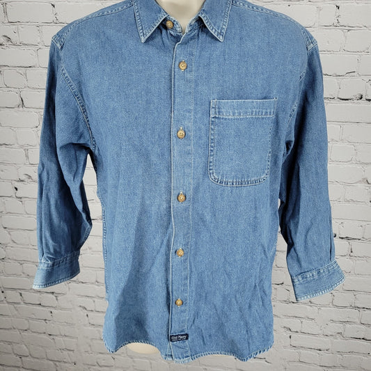 VTG Old Navy Blue Chambray Cotton Button Up 3/4 Sleeve Lightweight Shirt Size 10