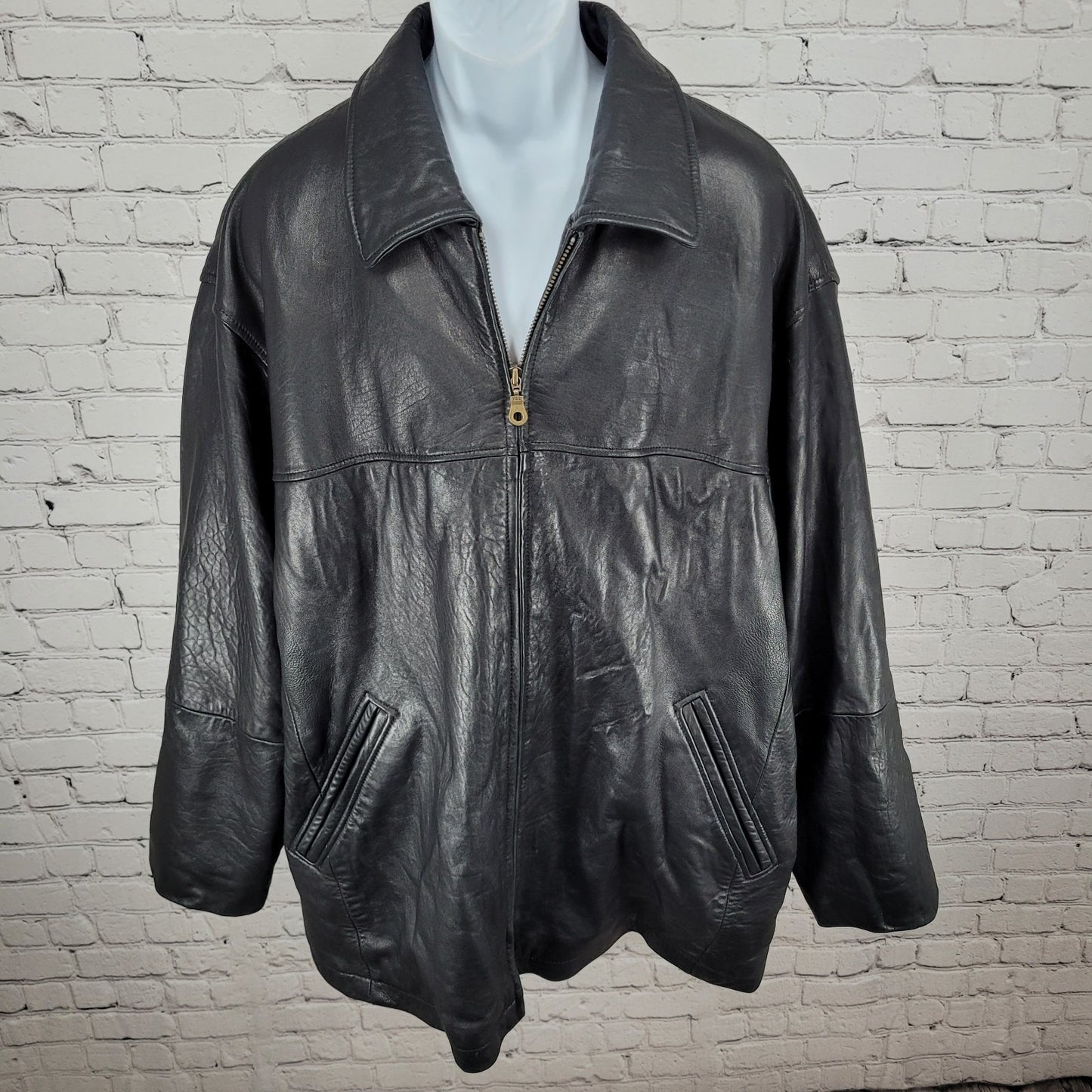 Authentics By Boston Outfitters Black Genuine Leather Insulated Jacket 3XLT *zip
