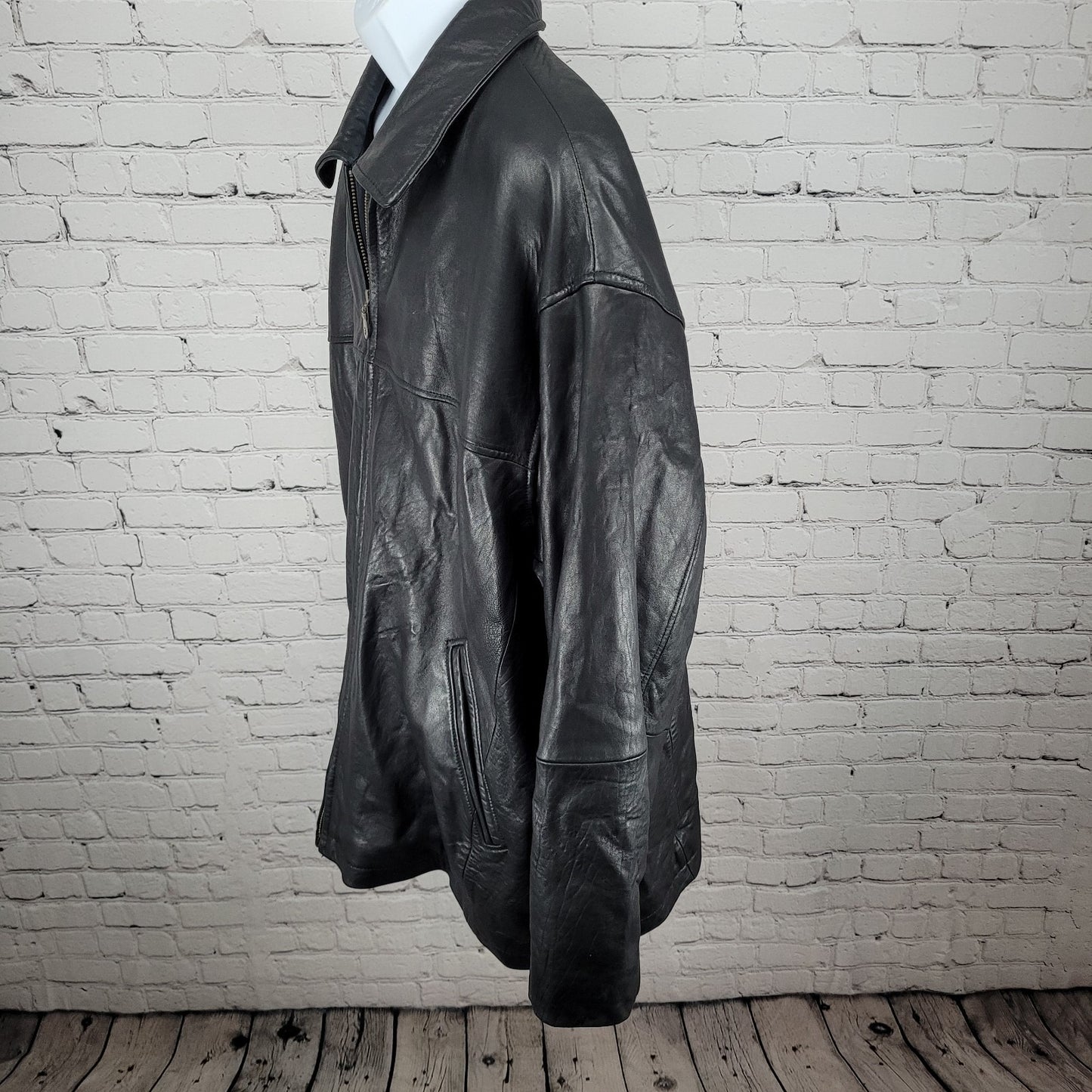 Authentics By Boston Outfitters Black Genuine Leather Insulated Jacket 3XLT *zip