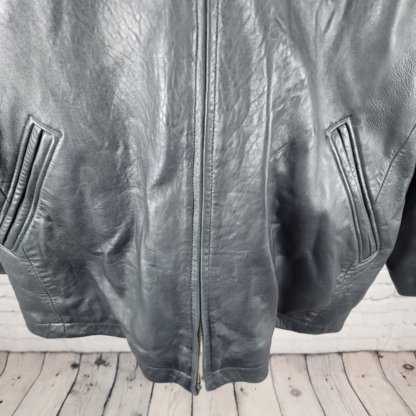 Authentics By Boston Outfitters Black Genuine Leather Insulated Jacket 3XLT *zip