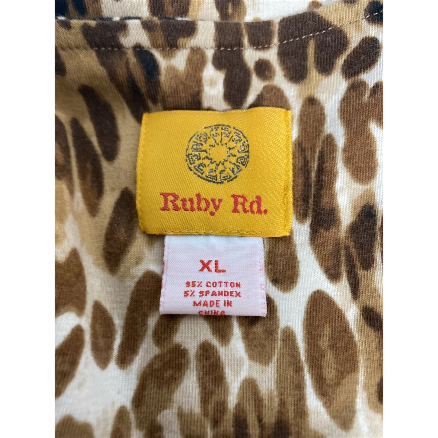 Ruby Rd Multicolored Cheetah Print 3/4 Sleeve Ruffles Sequins Pullover Blouse XL