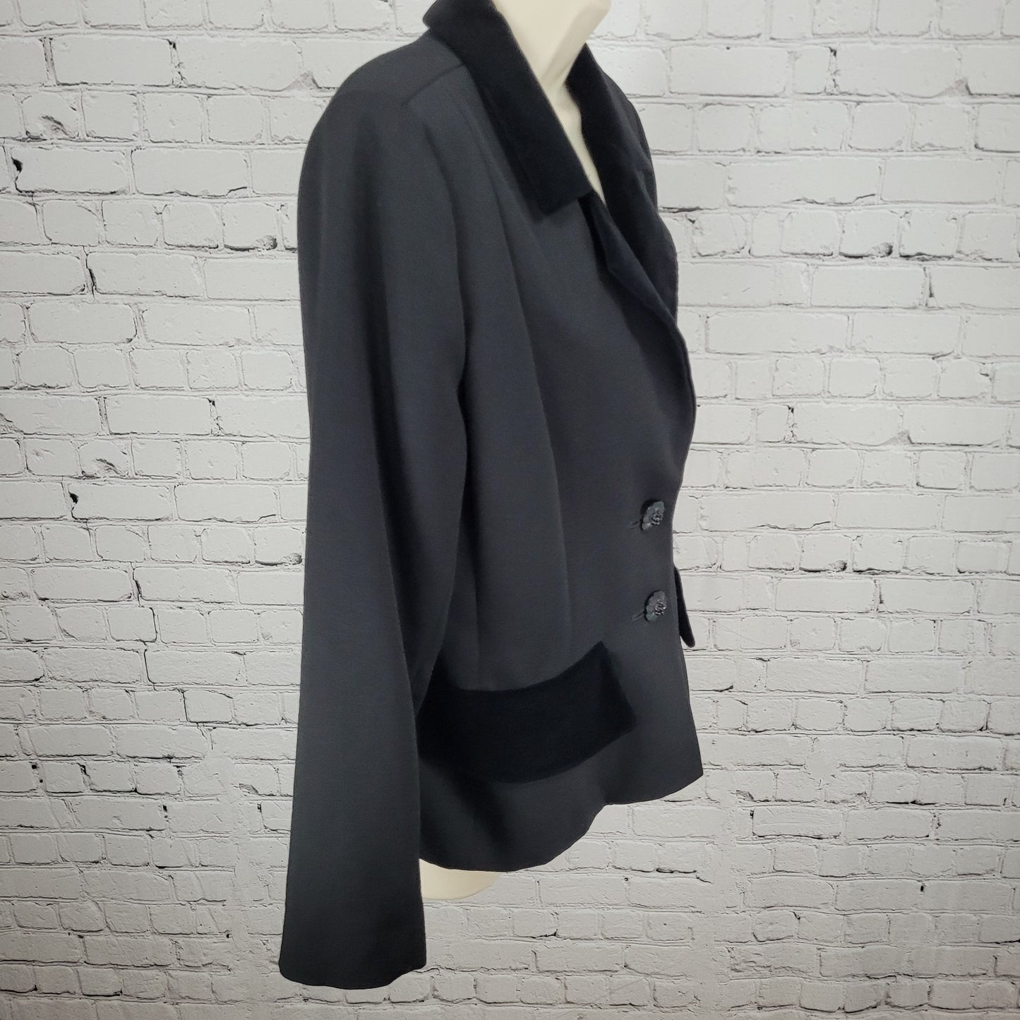 Yves Saint Laurent Encore Black Velvet Collar Floral Button Jacket Size 8