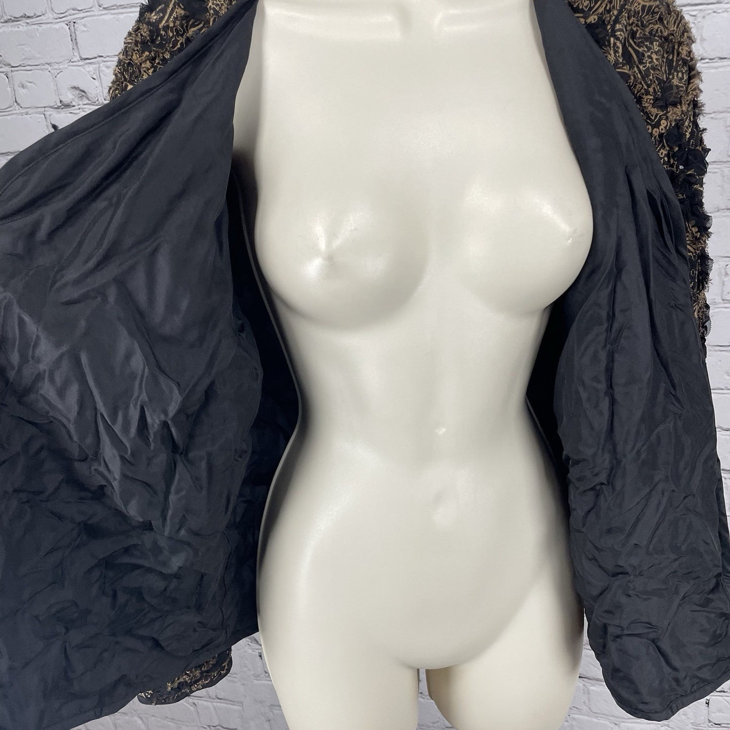 Chico’s Brown Silk Blend Textured Ruffle Lightweight Open Jacket Size 1 (US 8)