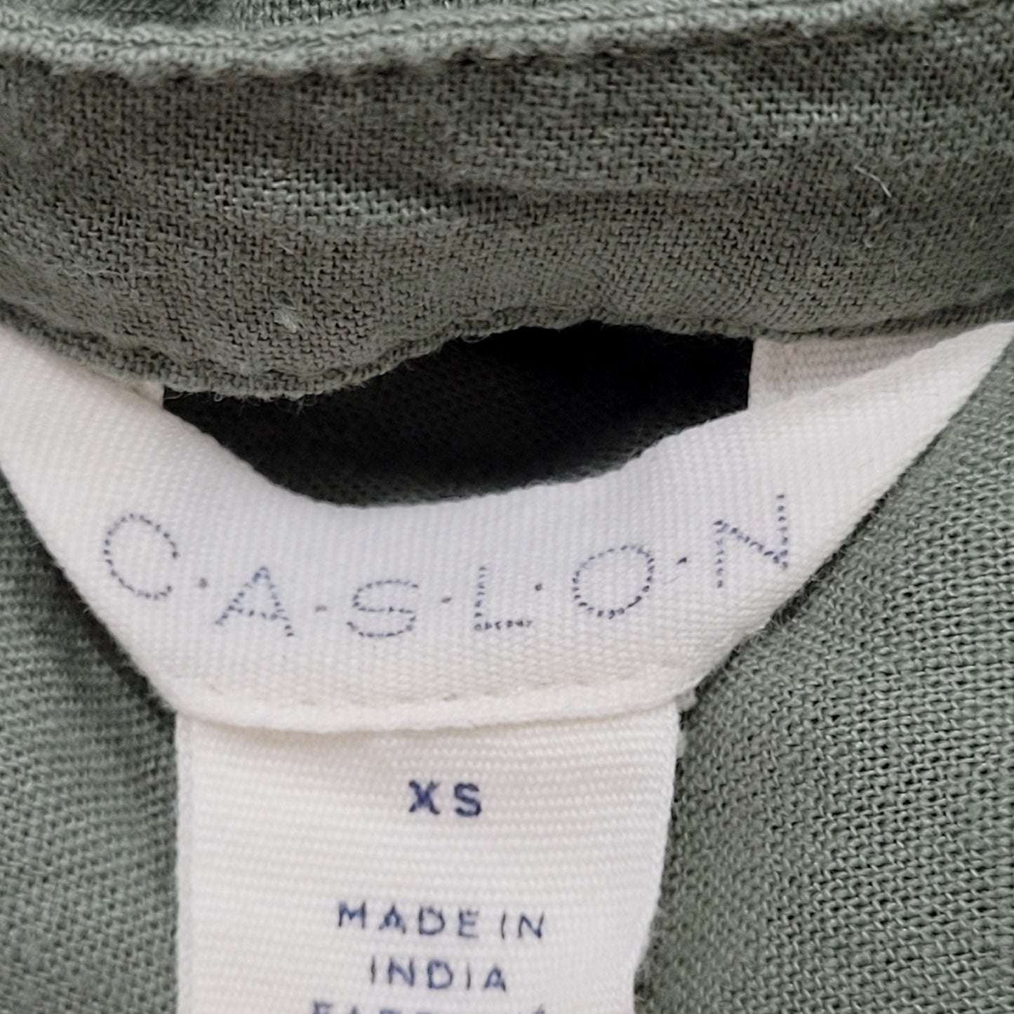 Caslon Green Linen Blend Lightweight Buttoned Short Sleeve Pockets Mini Dress XS
