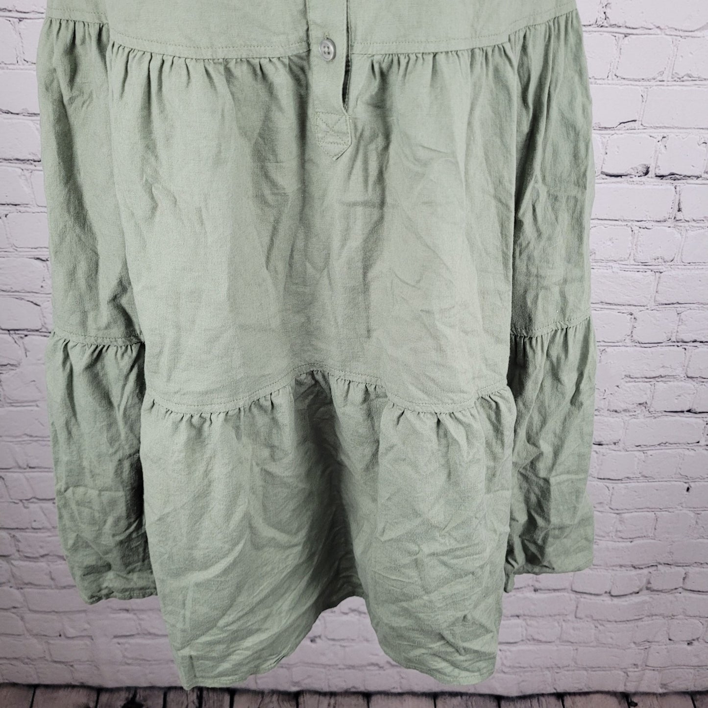 Caslon Green Linen Blend Lightweight Buttoned Short Sleeve Pockets Mini Dress XS