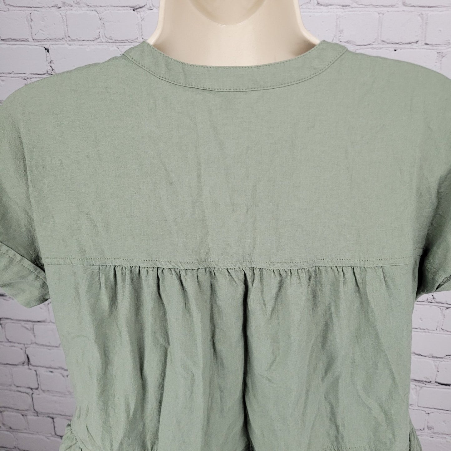 Caslon Green Linen Blend Lightweight Buttoned Short Sleeve Pockets Mini Dress XS