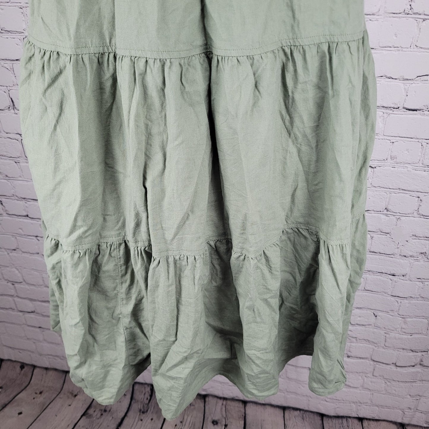 Caslon Green Linen Blend Lightweight Buttoned Short Sleeve Pockets Mini Dress XS