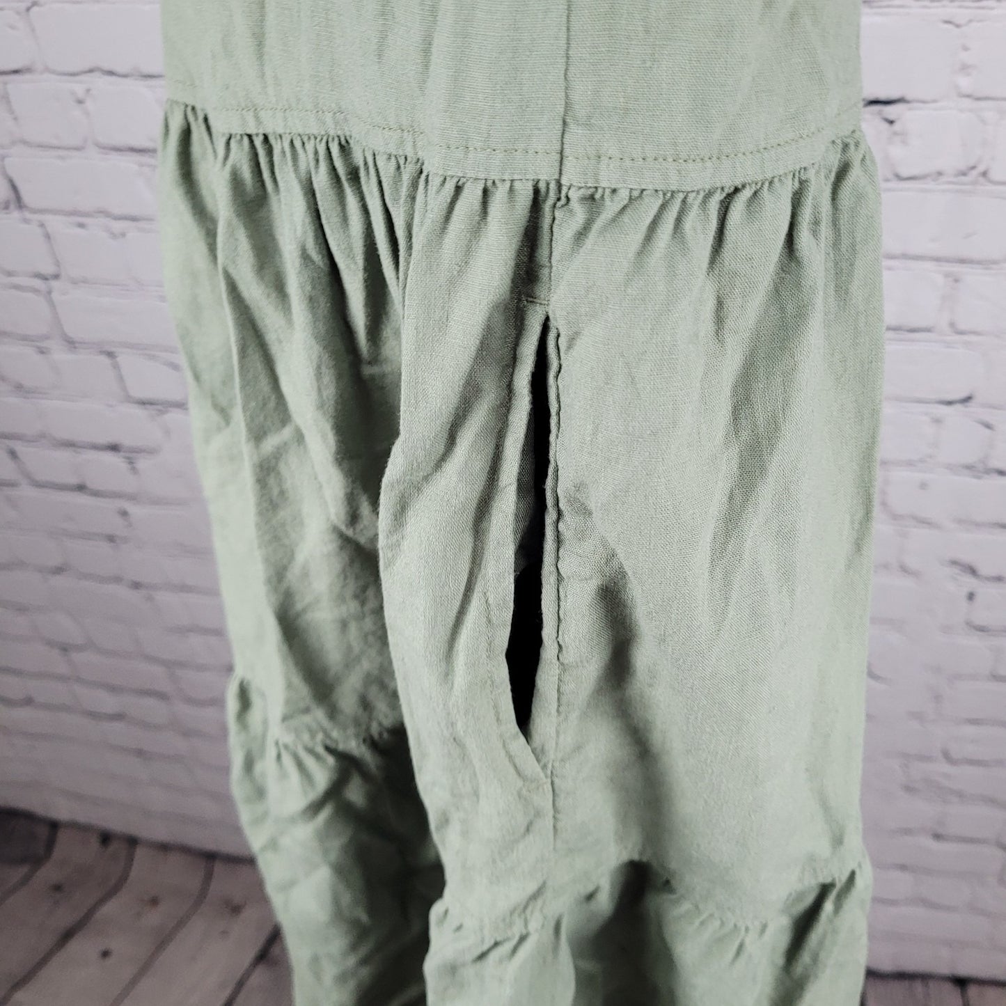 Caslon Green Linen Blend Lightweight Buttoned Short Sleeve Pockets Mini Dress XS