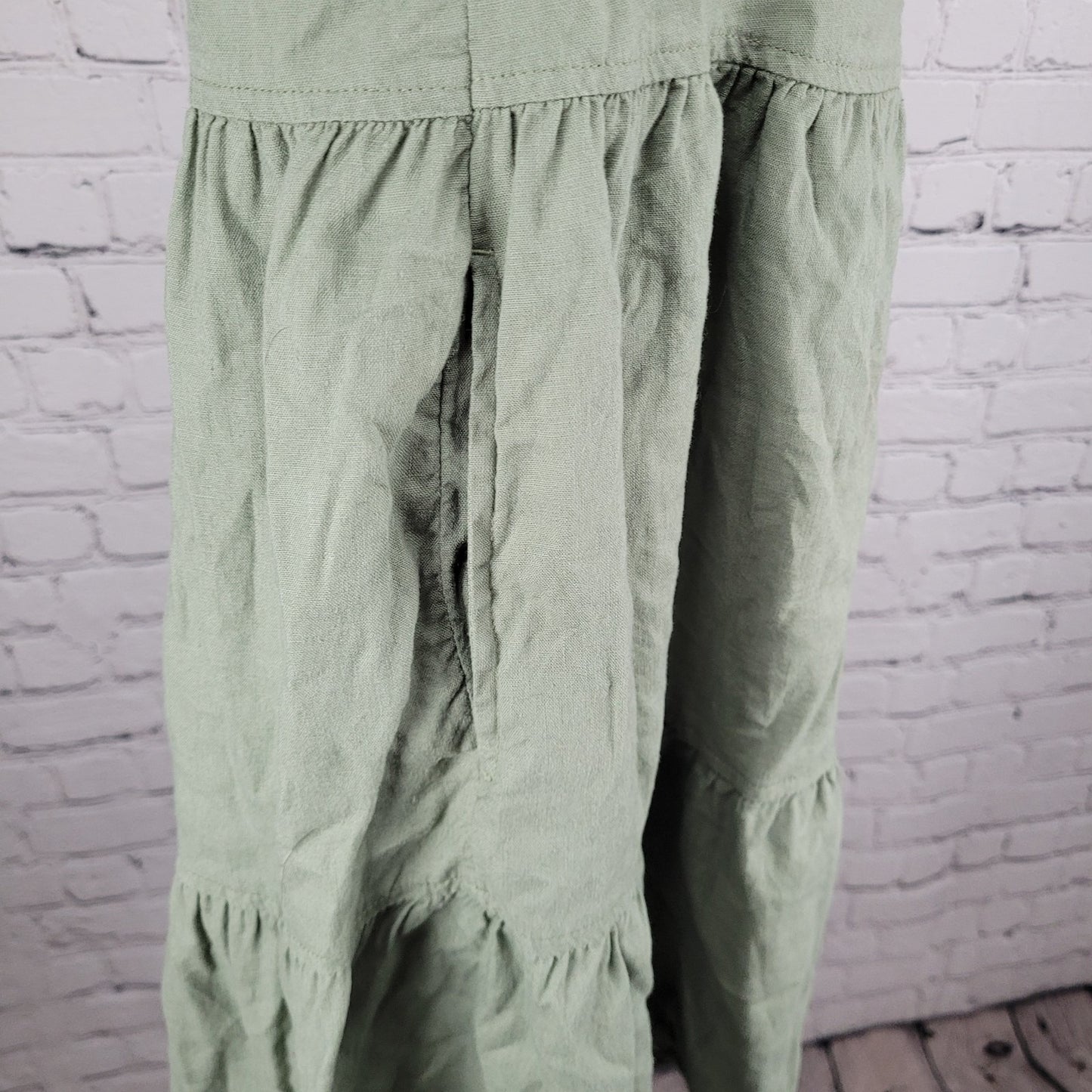 Caslon Green Linen Blend Lightweight Buttoned Short Sleeve Pockets Mini Dress XS